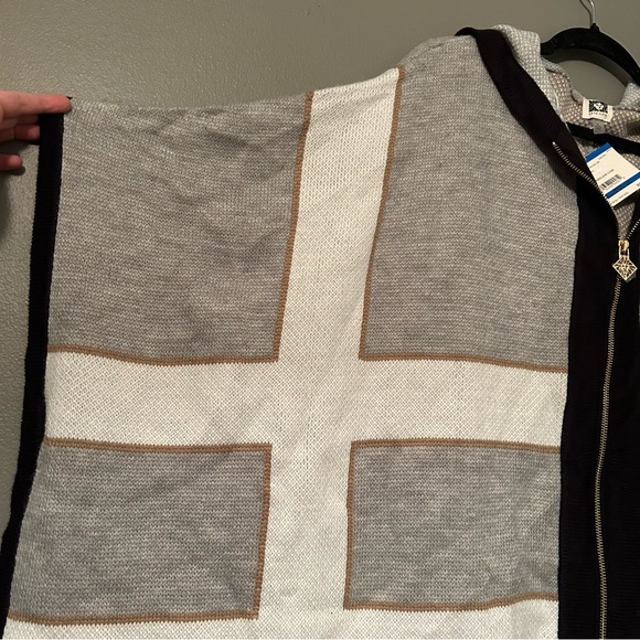 NWT Anne Klein XL Heather Grey Poncho Jacket Zip-Up Heavyweight Sweater Hoodie - Picture 3 of 15
